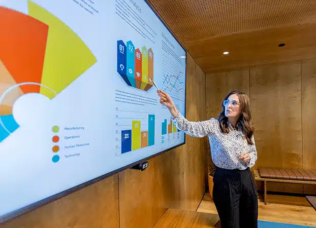 Person showing business charts